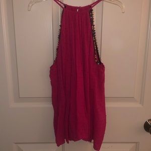 Pink Flowy Textured Blouse with colorful beads